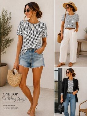 Lord & Taylor Polka Dot Short Sleeve Crewneck Top - XS